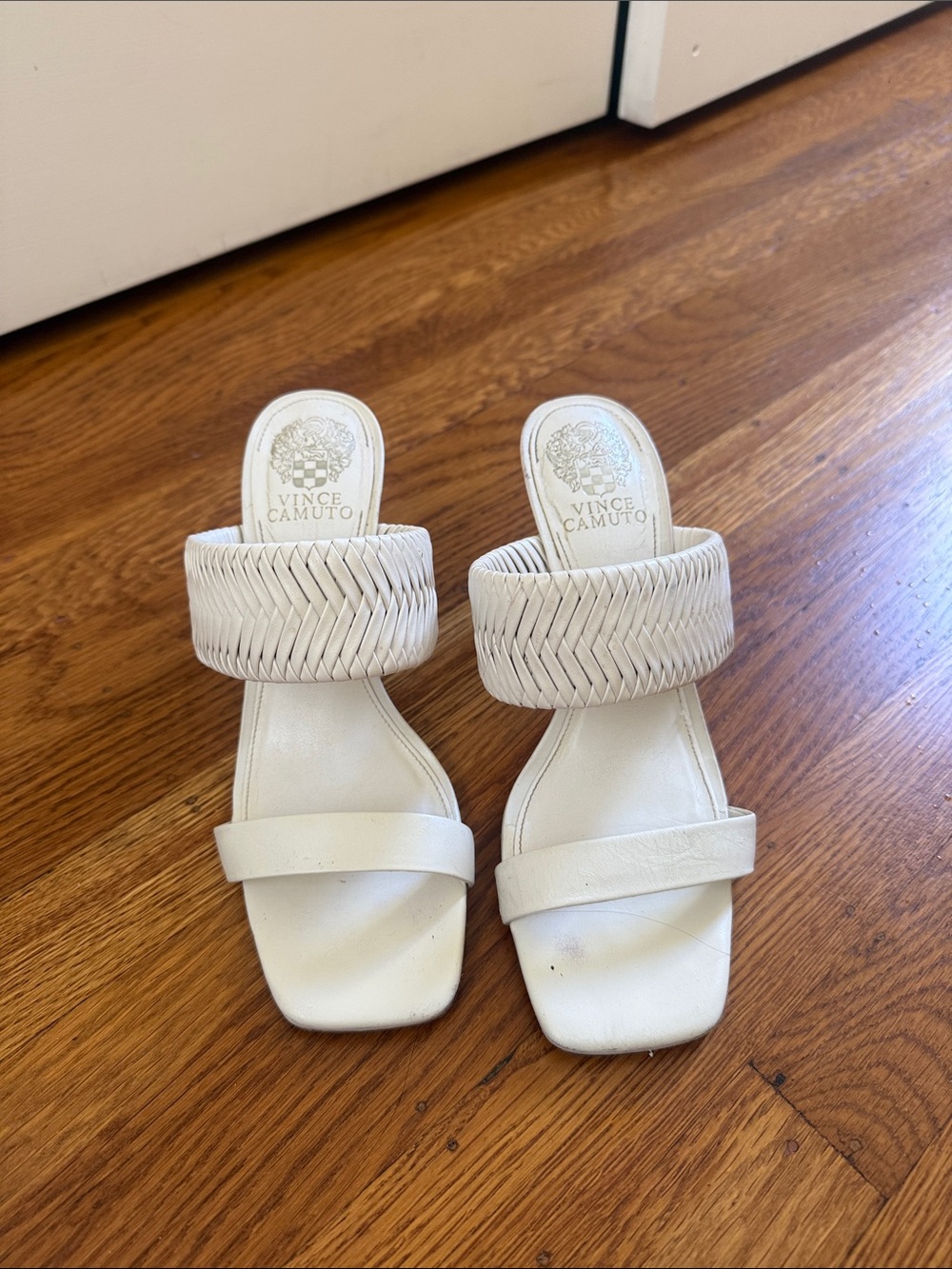 Vince Camuto Cream Woven Strap Slide Mules